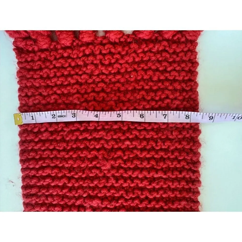 J Crew Unisex Red Chunky Knit Wool Fringe Scarf Timeless Sustainable
